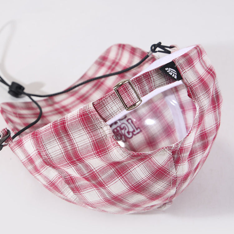 流行帽子|韓系新款甜美刺繡帽子女復古格子鴨舌帽輕薄透氣戶外遮陽棒球帽男「C5207」25.04-4