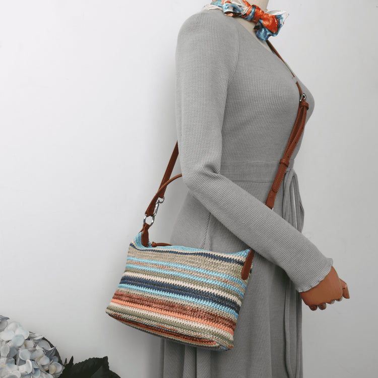 質感真皮|2024夏季新款小眾彩虹編織腋下包包彩度假託特包復古百搭單肩包「3522#」24.06-2