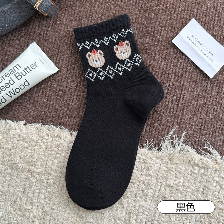 女襪|費爾島小熊襪子女棉質吸汗透氣彈力無骨短襪學院風通勤好搭休閒襪「XC2321」25.08-2