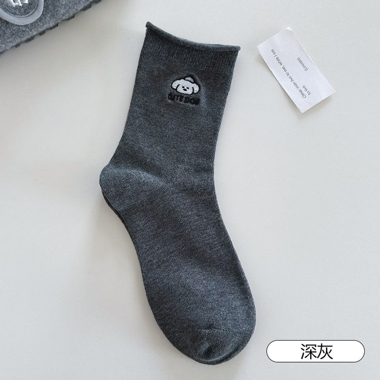 女襪|卡通圖案襪子女棉質吸汗透氣親膚舒適中筒襪雙針耐磨花邊諸暨襪子「YR1206」25.08-4