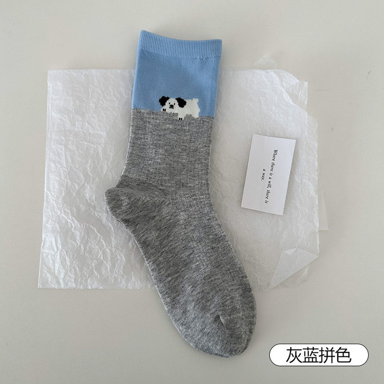女襪|卡通圖案襪子女夏季薄款ins學院風中筒襪棉質吸汗透氣彈力堆堆襪「DMS5015」25.04-2