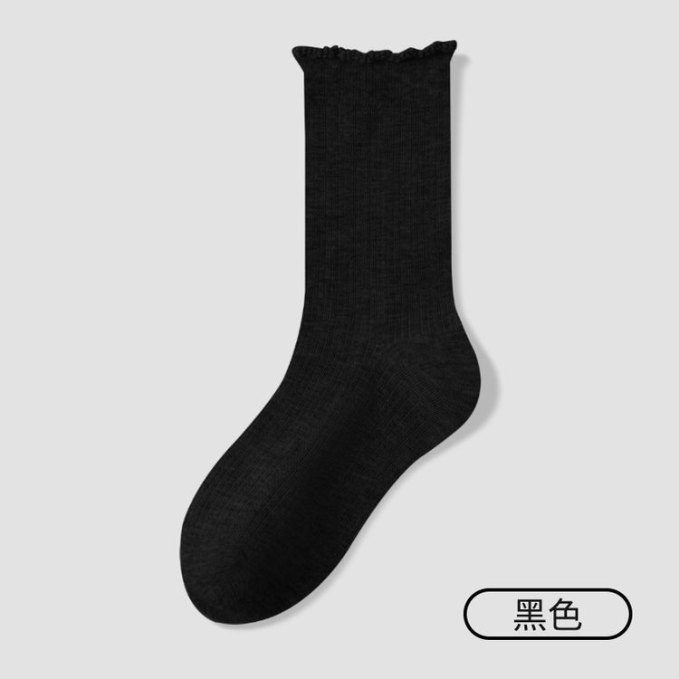 女襪|花邊堆堆襪子女抑菌防臭抗起球中筒襪吸濕排汗彈力萊卡無骨月子襪「ZJ25035」25.10-2