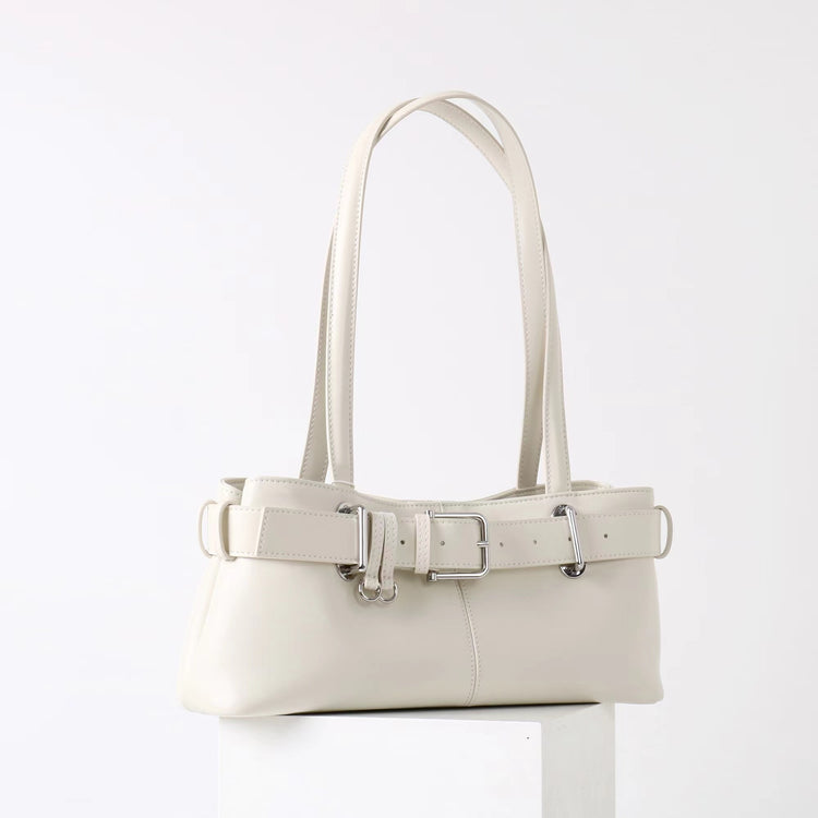 質感真皮|2025新款百搭女輕奢法式高級感機車包法棍包保齡球女單肩腋下包「6147」25.06-4