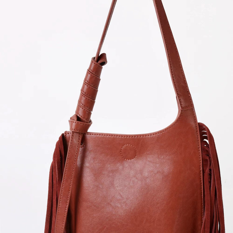 質感真皮|2025全新流蘇軟牛皮斜背包度假風百搭休閒信封包潮流輕奢單肩斜挎包「7058」25.09-4