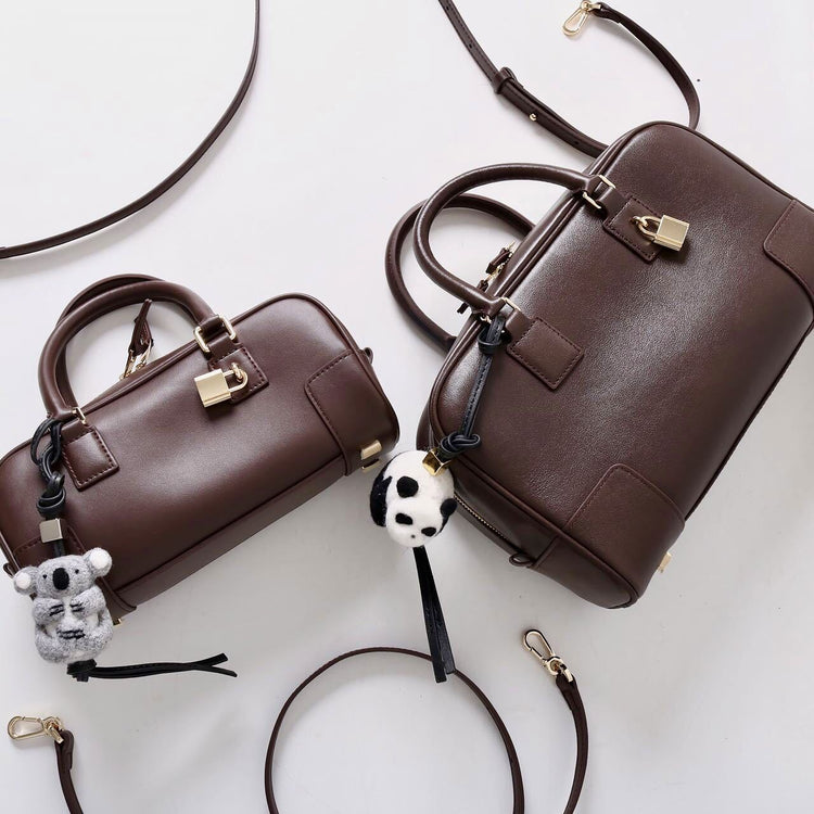 質感真皮|冬季新款保齡球包波士頓包手提包包女枕頭包百搭小方包單肩斜挎包「3660」24.11-4