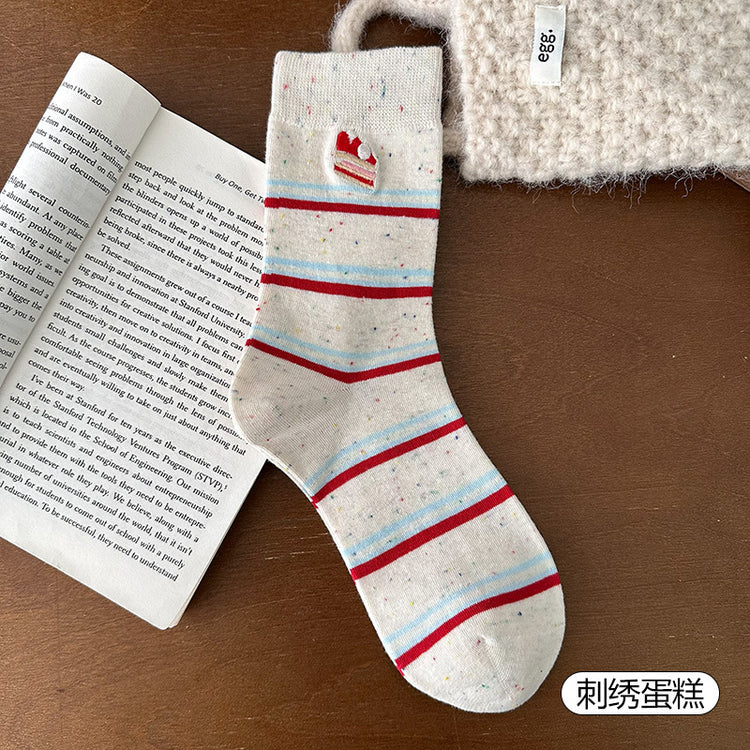 女襪|韓系少女卡通襪子女點子紗彈力親膚舒適中筒襪棉質吸汗透氣堆堆襪「TM3726」25.10-3
