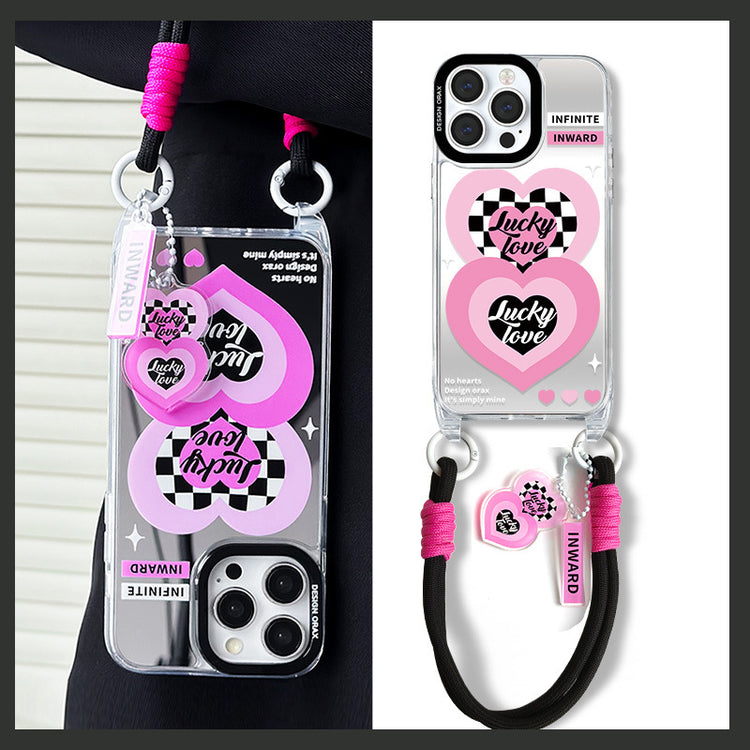 手機殼|12掛繩鏡面殼ins風蘋果15手機殼iPhone14pro適用13promax愛心「WYB0869」24.07
