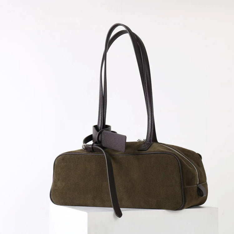 質感真皮|2025新款百搭輕奢磨砂牛皮波士頓大包單肩托特枕頭通勤保齡球包「X3989D3988」25.09-3