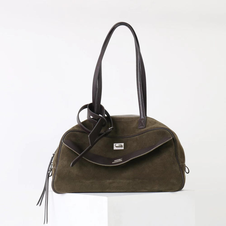 質感真皮|2025新款百搭輕奢磨砂牛皮波士頓大包單肩托特枕頭通勤保齡球包「X3989D3988」25.09-3