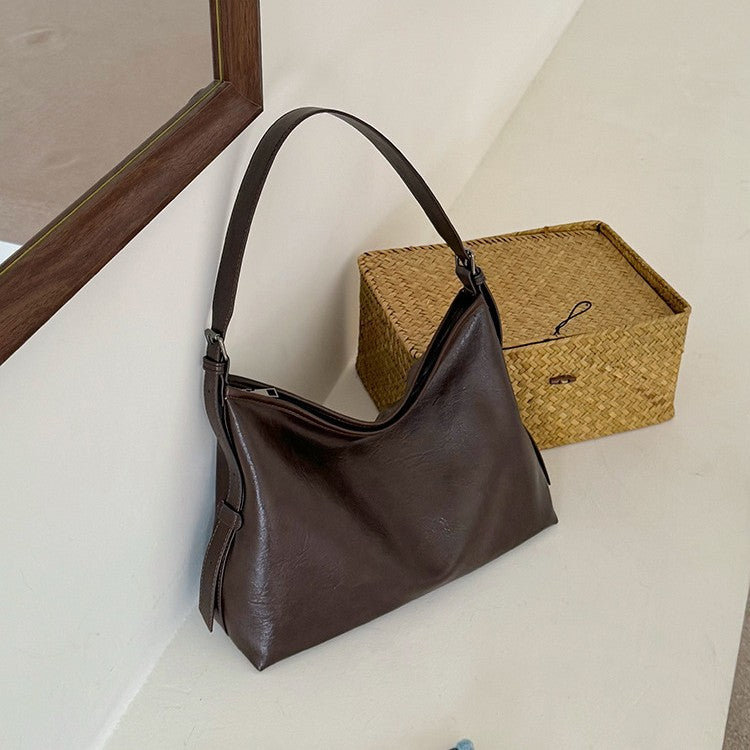 日韓流行|韓系慵懶風軟皮單肩包女百搭大容量托特包ins時尚復古通勤斜挎包「D9049」25.11-4