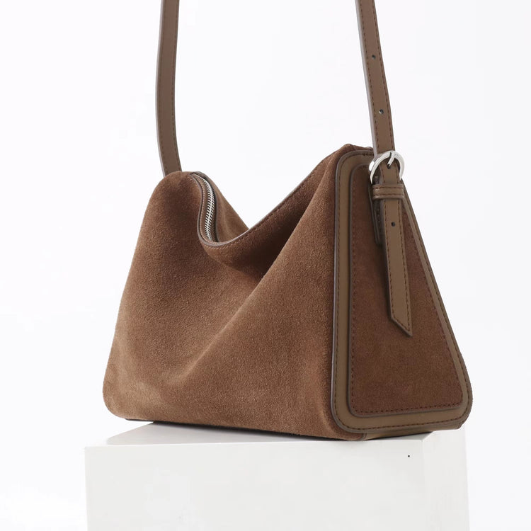 質感真皮|2025新款復古絨面磨砂牛皮柔軟高級感小眾餃子包流行時尚單肩斜挎「7038」25.06-4