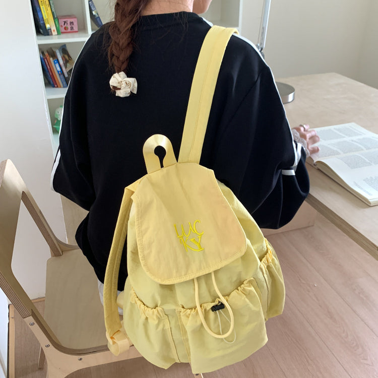 致青春|韓版2025新款抽繩電腦包尼龍帆布包大容量雙肩包學生上課通勤書包「071-126」25.07-4