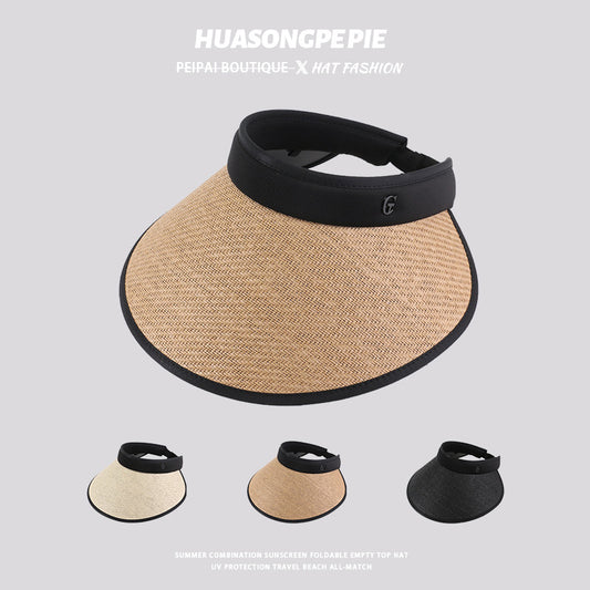 流行帽子|防曬帽子女夏季拉菲草空頂帽遮陽發箍大檐戶外沙灘太陽帽防紫外線「C2307」24.03-3