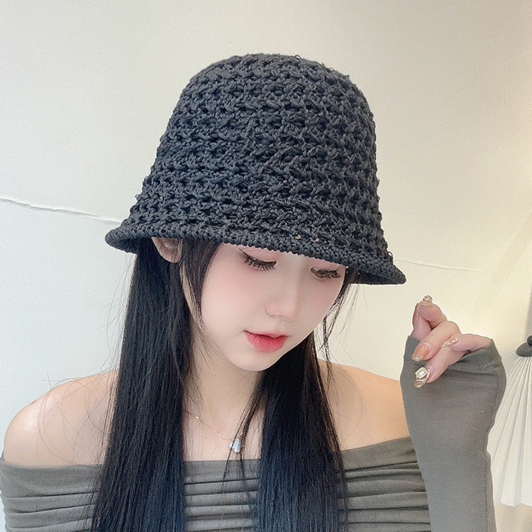 流行帽子|夏季新款鏤空草編漁夫帽女透氣防曬遮陽帽沙灘旅遊可折疊太陽帽子「C3647」24.01-4
