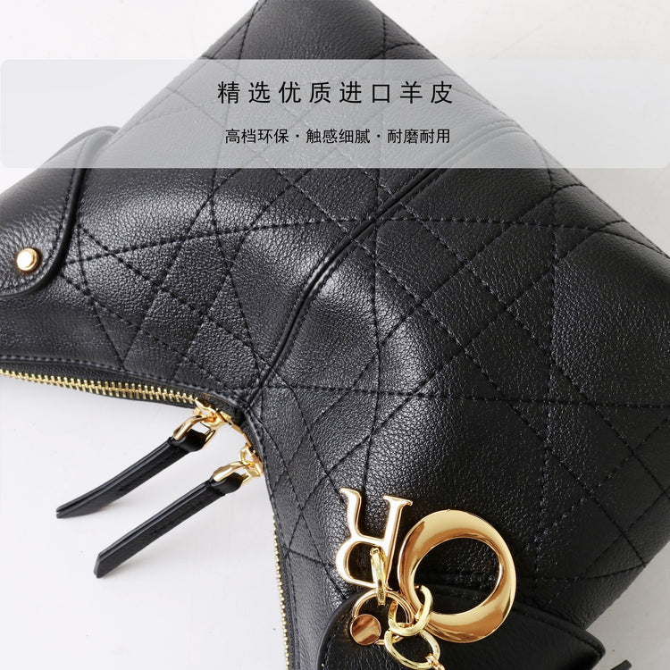 質感真皮|2025新褶皺羊皮藤格紋手提包時尚休閒優雅單肩腋下通勤高級感包「X3820D3819」25.10-1