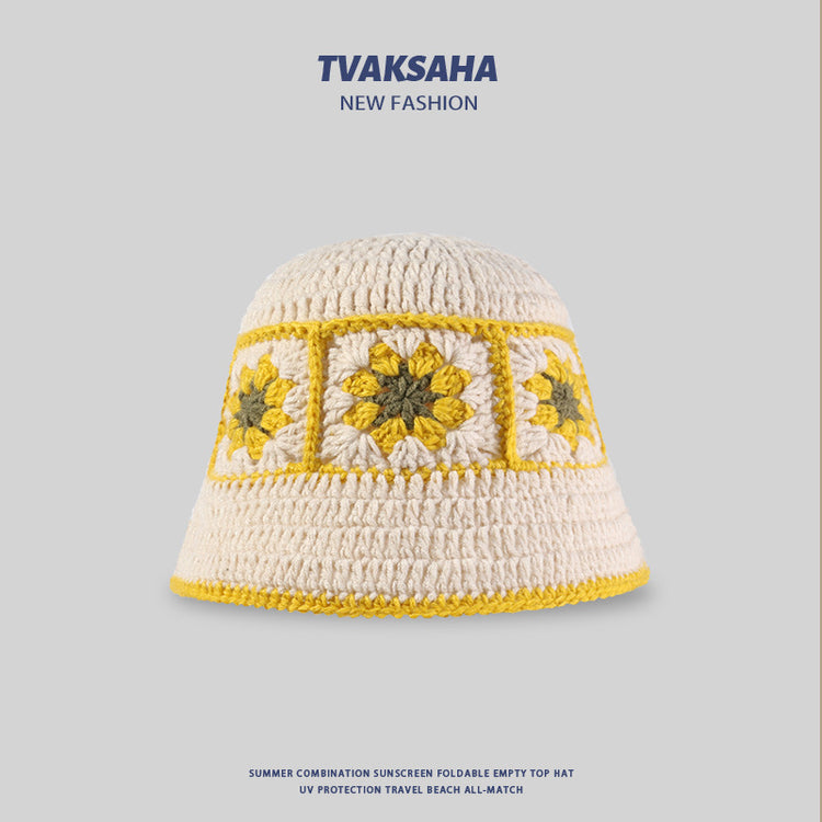 流行帽子|手工針織漁夫帽女顯臉小撞色條紋毛線帽秋冬季顯臉小國風針織帽潮「C4008」24.07-4