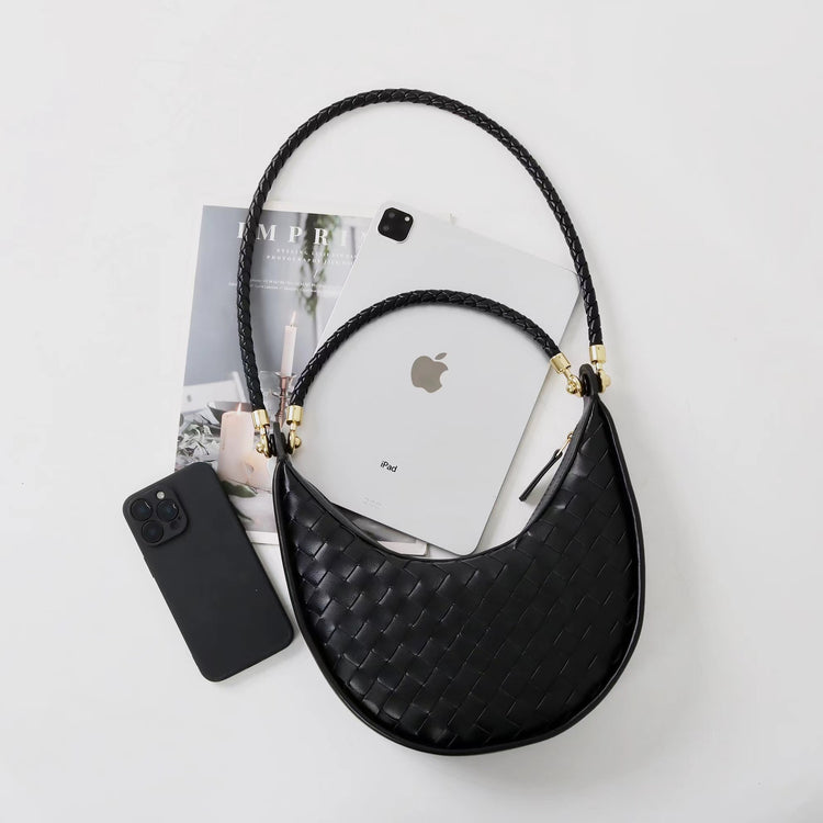 質感真皮|編織半月包Hobo腋下包2025新款百搭單肩大容量女包斜挎手提包「6032」25.02-2