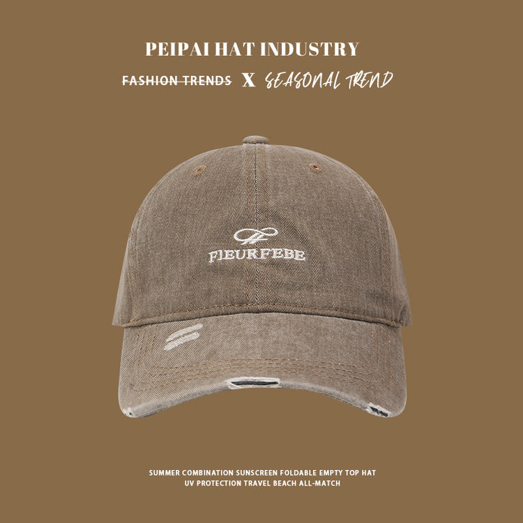 流行帽子|水洗破洞棒球帽簡約高品質百搭時尚顯臉小遮陽帽刺繡字母鴨舌帽男「C4891」25.01-1