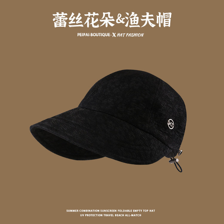 流行帽子|帽子夏女百搭高級感顯臉小遮陽帽戶外沙灘帽子出遊騎車防曬太陽帽「C3596」24.05-3