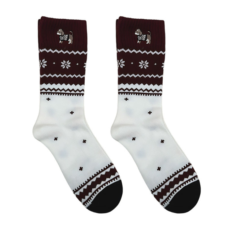 女襪|卡通刺繡襪子女復古費爾島個性吸睛中筒襪棉質親膚舒適襪子「XC2340」25.11-1