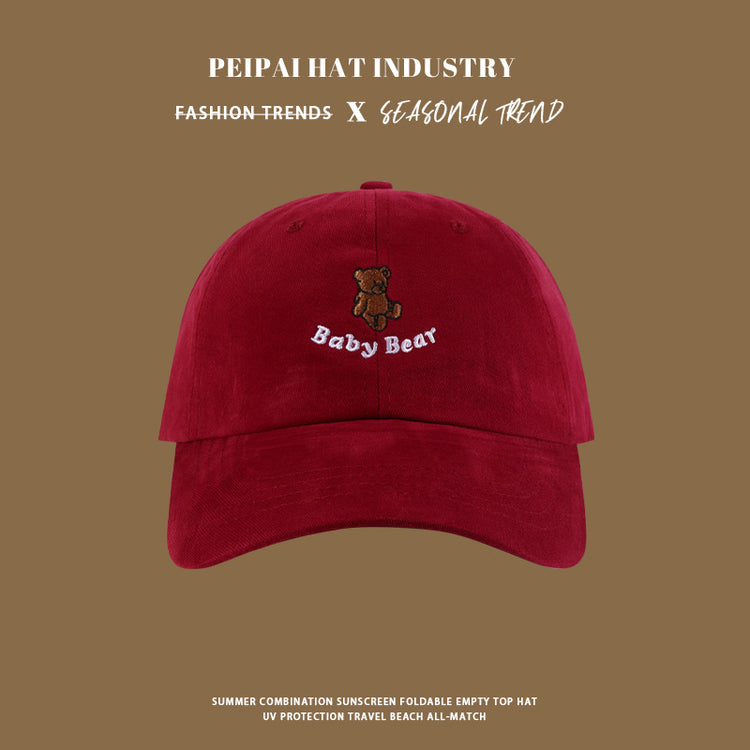 流行帽子|日系新款可愛小熊刺繡字母棒球帽ins風經典百搭個性軟頂休閒帽子「C4416」24.09-3