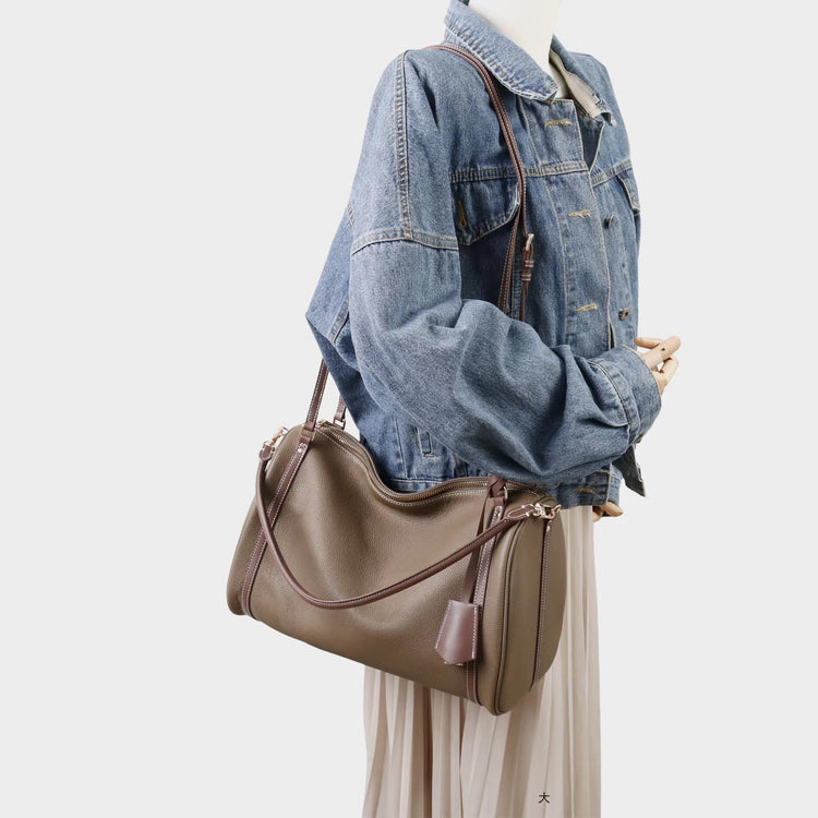 質感真皮|2025新頭層牛皮保齡球腋下包托特包波士頓枕頭包手提單肩斜挎包「6189」25.11-4