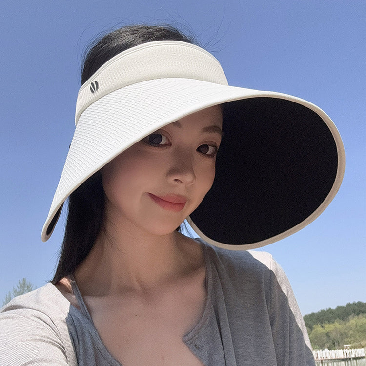 流行帽子|夏季加大檐UV防紫外線空頂帽子女遮陽燈罩帽遮臉防曬黑膠太陽帽潮「C5175」25.04-3