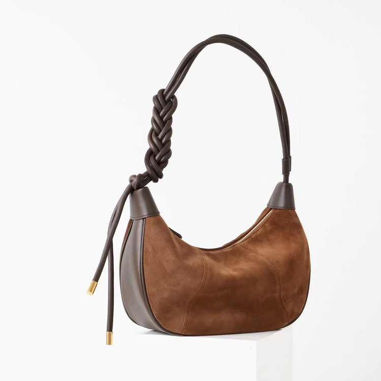 質感真皮|2025新款磨砂牛皮休閒百搭牛角月牙餃子包真皮腋下包簡約通勤「7040」25.06-4