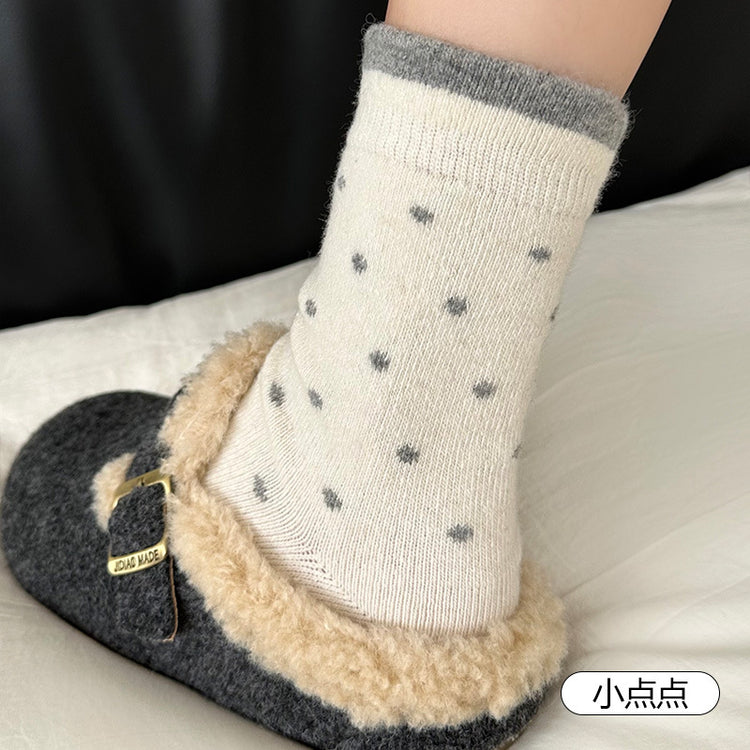 女襪|波點襪子女秋冬加厚保暖蓄熱鎖溫羊毛襪彈力親膚舒適ins潮中筒襪「NS29090」25.11-3