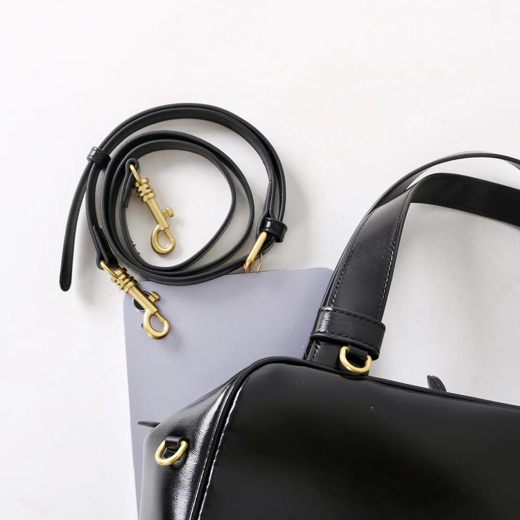 質感真皮|2025新款時尚牛皮手柄保齡球波士頓手提包小眾設計休閒百搭斜背包「8566」25.09-2