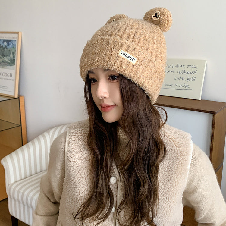 流行帽子|新款時尚側標TEC小熊耳朵針織帽秋冬可愛保暖護耳帽百搭休閒帽子「C4678」24.10-3