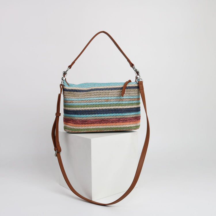 質感真皮|2024夏季新款小眾彩虹編織腋下包包彩度假託特包復古百搭單肩包「3522#」24.06-2