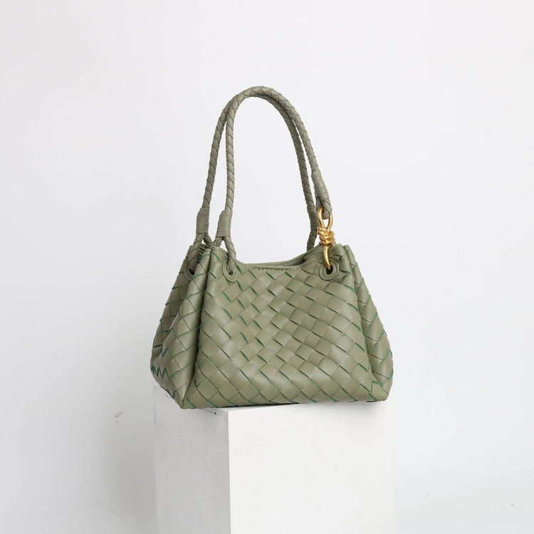 質感真皮|2024年新金屬繩扣真皮編織包降落傘包舒淇同款手提菜籃子大容量「6010#」24.07-1