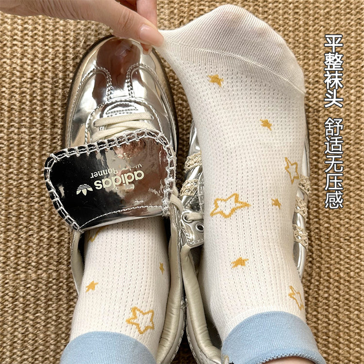 女襪|翻邊襪口襪子女夏季薄款網眼透氣中筒襪棉質吸汗防臭簡約休閒襪「XHS8033」25.04-3