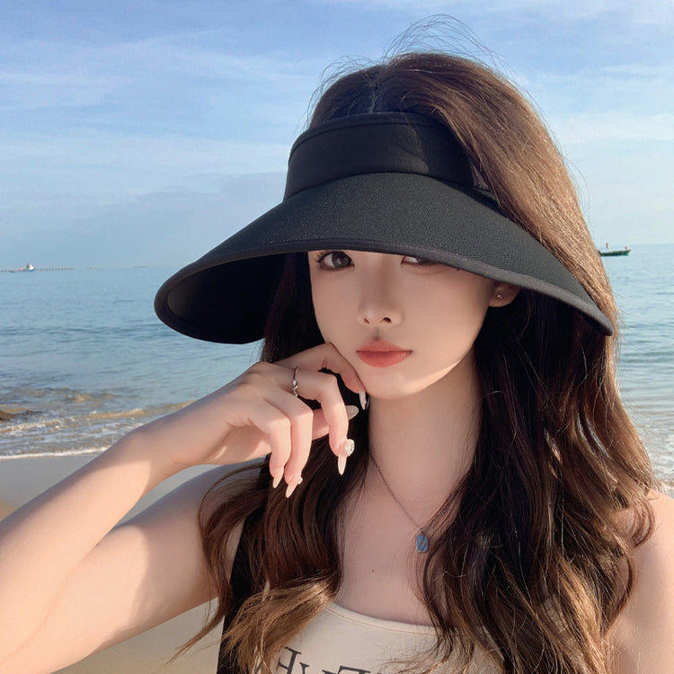 流行帽子|夏季遮陽防曬高級感冰絲材質空頂帽加寬帽簷防紫外線遮臉遮陽帽女「C3708」24.03-2