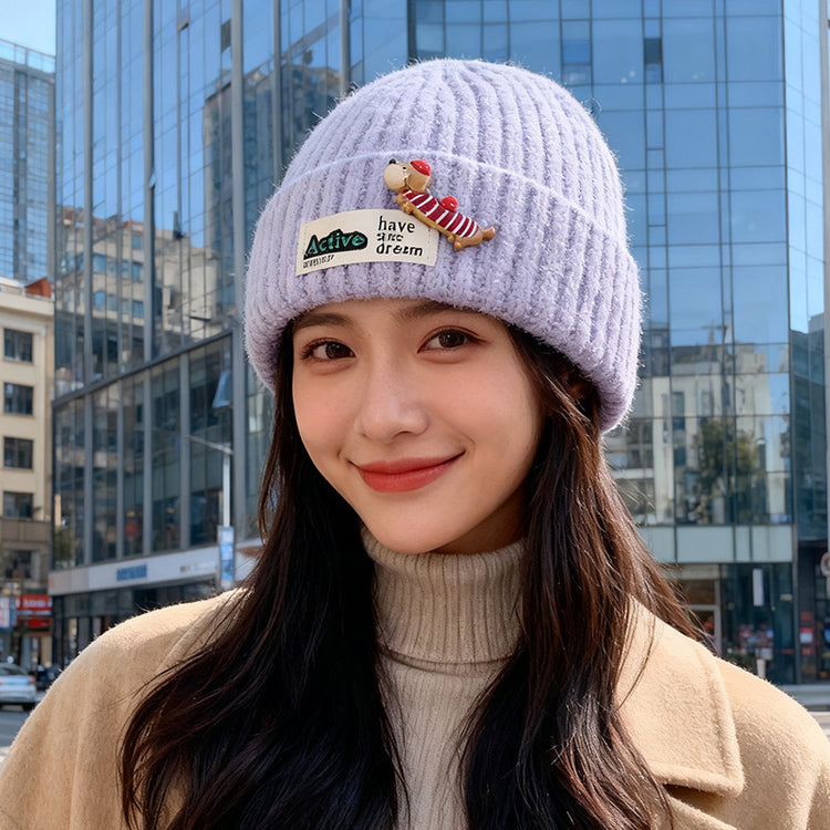 流行帽子|韓版針織帽子秋冬百搭顯臉小保暖毛線帽甜美可愛新款刺繡冷帽男潮「C5742」25.10-4