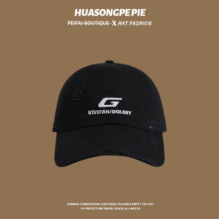 流行帽子|帽子破洞刺繡棒球帽女夏季防紫外線顯臉小遮陽帽戶外騎行鴨舌帽男「C4101」24.06-4