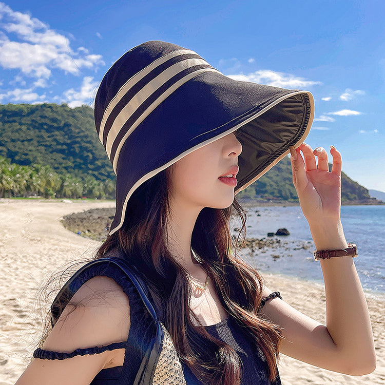 流行帽子|夏季時尚顯臉小帽子女戶外防紫外線空頂遮陽帽新款黑膠防曬太陽帽「C0994A」25.04-3