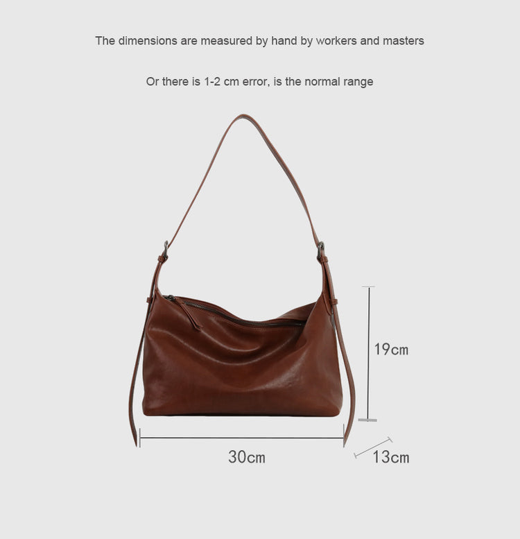 質感真皮|優質植鞣真皮Hobo托特包女大容量單肩通勤包高級質感斜挎包餃子包「3666」24.10-4