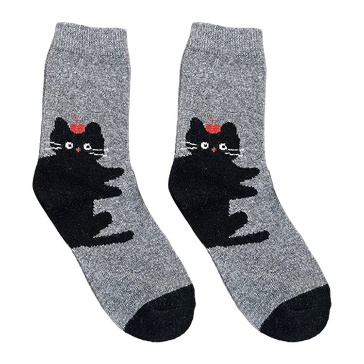 女襪|後跟卡通圖案襪子女冬季加厚保暖羊毛襪日系學院風彈力舒適中筒襪「GO2585」25.11-4