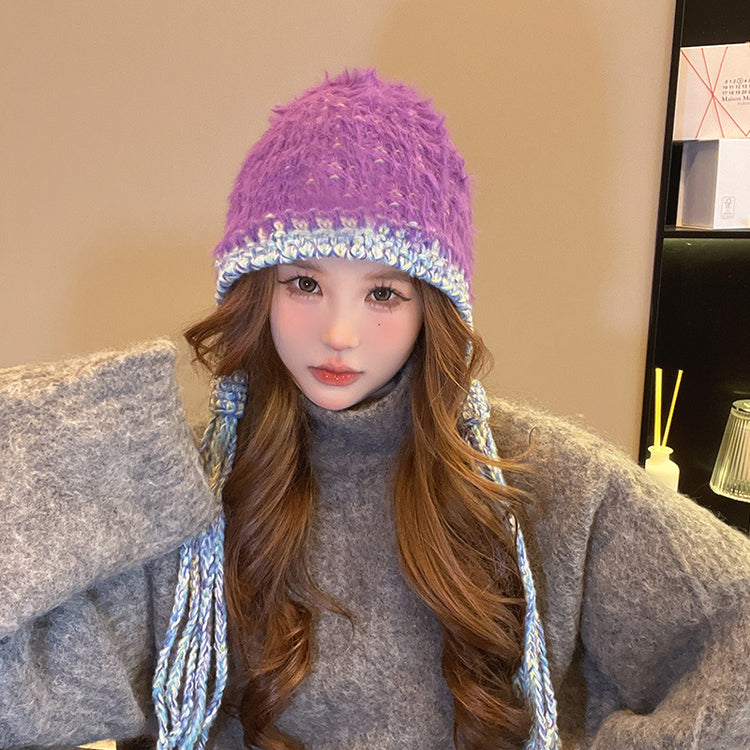 流行帽子|帽子女秋冬季針織保暖護耳包頭帽戶外百搭顯臉小毛絨帽防寒毛線帽「C4842」24.11-3
