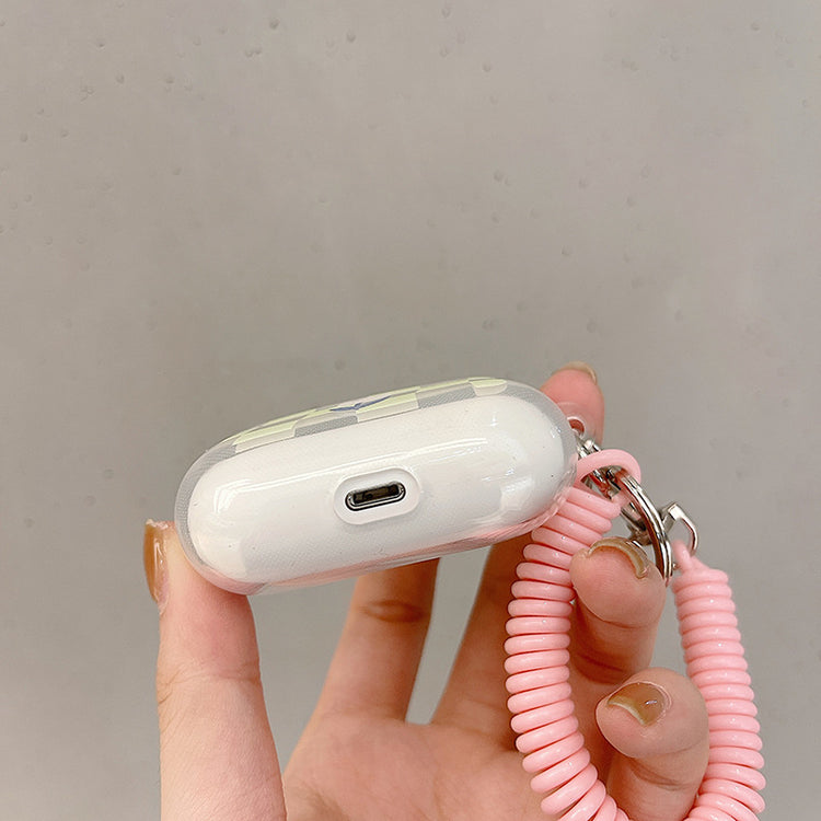 耳機套|適用2/3代蘋果藍牙耳機保護套綠格子airpodspro透明殼帶掛繩「BQ2501」24.07