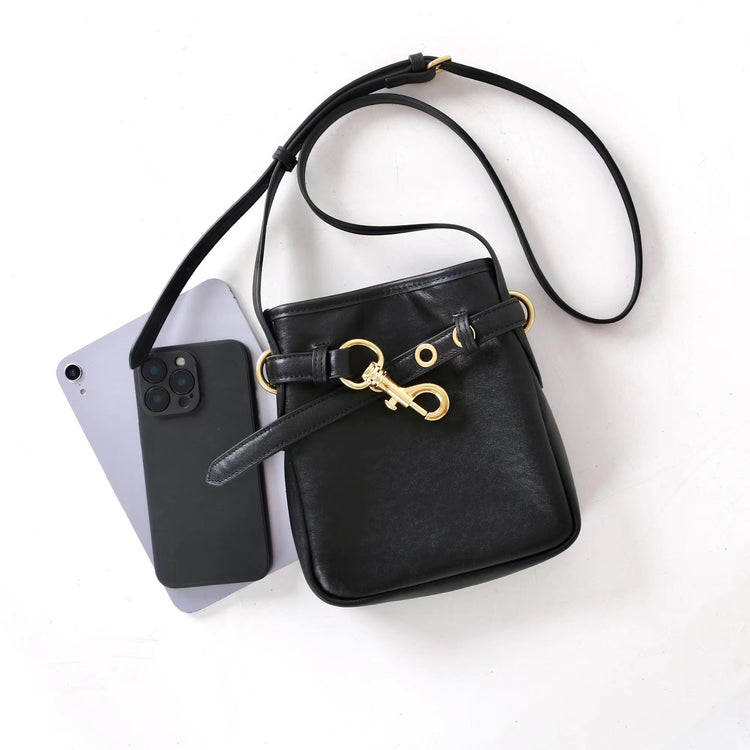 質感真皮|2025新款迷你鎖扣頭層牛皮手機包一字帶小方包高品質百搭單肩斜包「6601」25.09-5