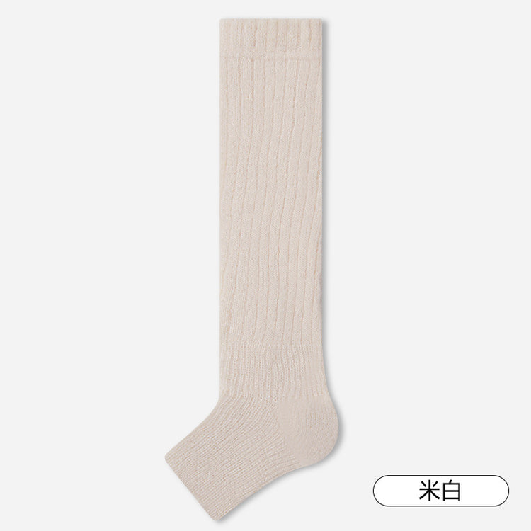 女襪|灰色針織襪套女秋冬季蓄熱加厚保暖羊絨襪彈力親膚舒適Y2K腿套「MZ24134」24.12-4