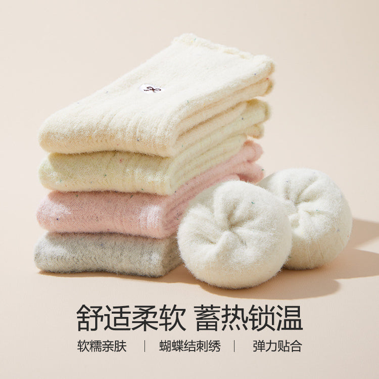 女襪|白色堆堆襪子女秋冬季加絨加厚蓄熱保暖澳絨襪潮流好搭彈力中筒襪「DB2435」24.12-4