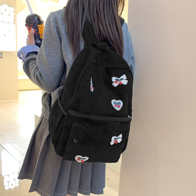 致青春|甜美可愛女孩雙肩包蕾絲櫻桃蝴蝶結背包大容量百搭上課學生書包「811-132」25.03-2