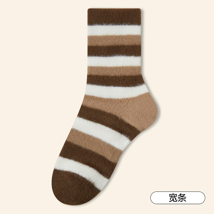 女襪|撞色條紋襪子女秋冬蓄熱鎖溫彈力澳絨中筒襪親膚舒適諸暨襪子批發「HC5110」24.12-1