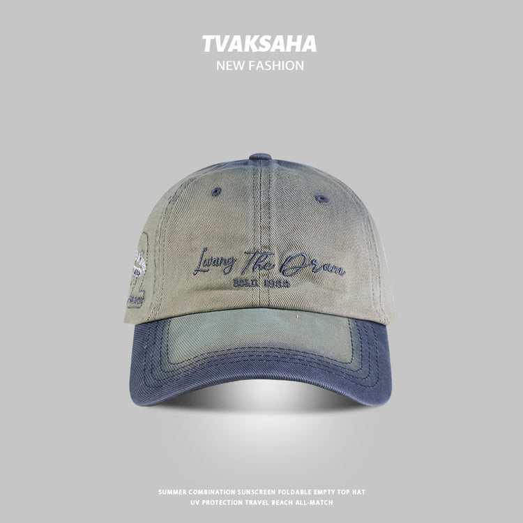 流行帽子|漸變字母刺繡棒球帽子女寬檐顯臉小防曬帽軟頂百搭日系鴨舌帽子男「C4217」24.08-1