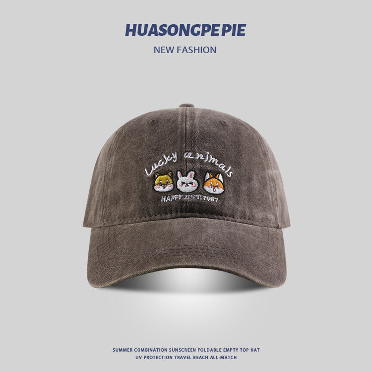 流行帽子|動物刺繡棒球帽子女夏季透氣百搭水洗棉遮陽帽戶外運動輕薄鴨舌帽「C4144」24.07-2