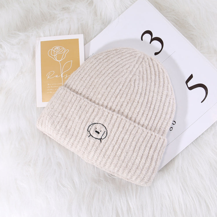 流行帽子|秋冬可愛卡通刺繡針織帽子女大頭圍保暖護耳帽顯臉小毛線帽男冷帽「C5580」25.09-4